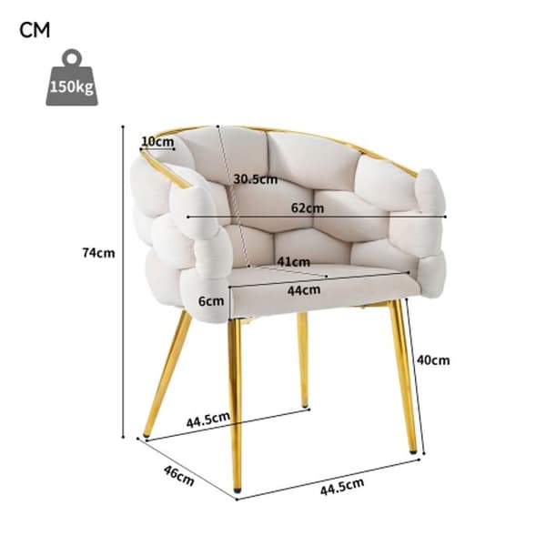 Lyxig sammetsstol (6 delar) Ben i förgytt järn, Beige stol, Bubblestol, Ergonomisk stol