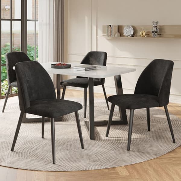 Matstolar med ryggstöd (4 st) Matsalstol, ergonomisk stol, metallben, mörkgrå