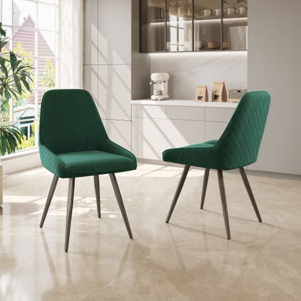 Matsalsstol med ryggstöd (2 stycken) Ergonomisk stol, metallben, mörkgrön