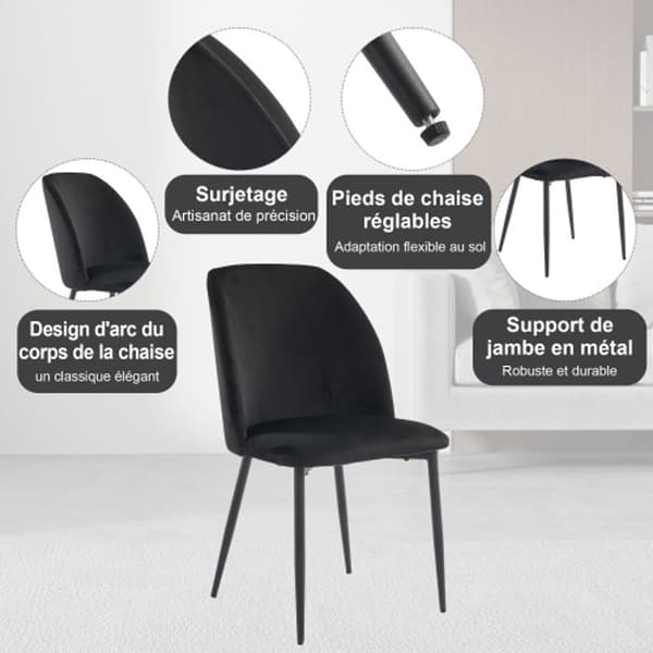 Matsalsstol med ryggstöd (2 stycken) Ergonomisk stol, metallben, svart