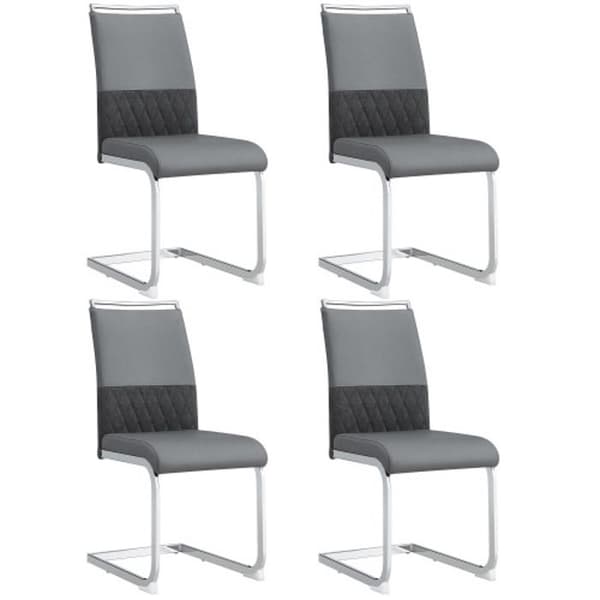 Matsalsstol, 4-pack, PU-läder och linne ryggstöd, hög vadderad rygg, randig rygg, grå