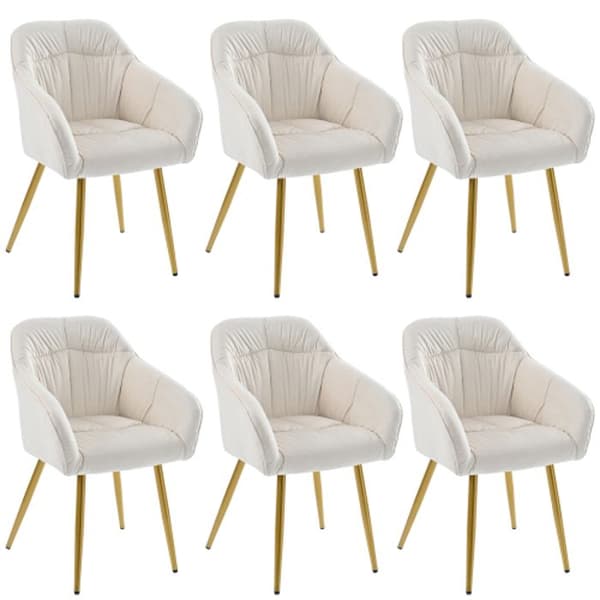 Matsalsstolar (6 stycken), stoppad stol med metallben, sammet, klädsel i sammet, beige
