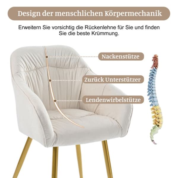 Matsalsstolar (6 stycken), stoppad stol med metallben, sammet, klädsel i sammet, beige