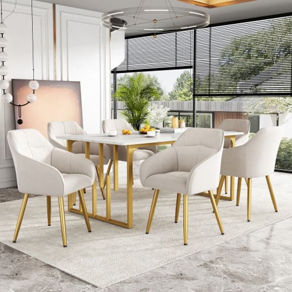 Matsalsstolar (6 stycken), stoppad stol med metallben, sammet, klädsel i sammet, beige