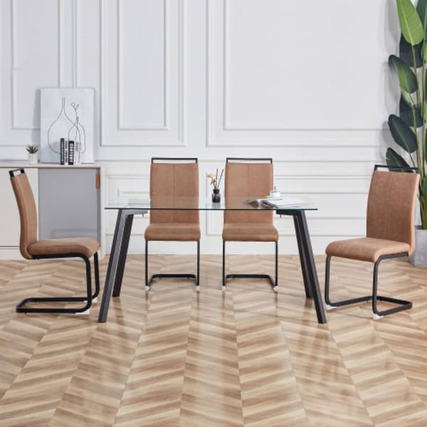 Set med moderna matstolar 4 delar, stol med tekniskt tyg, hög ryggstol, brun