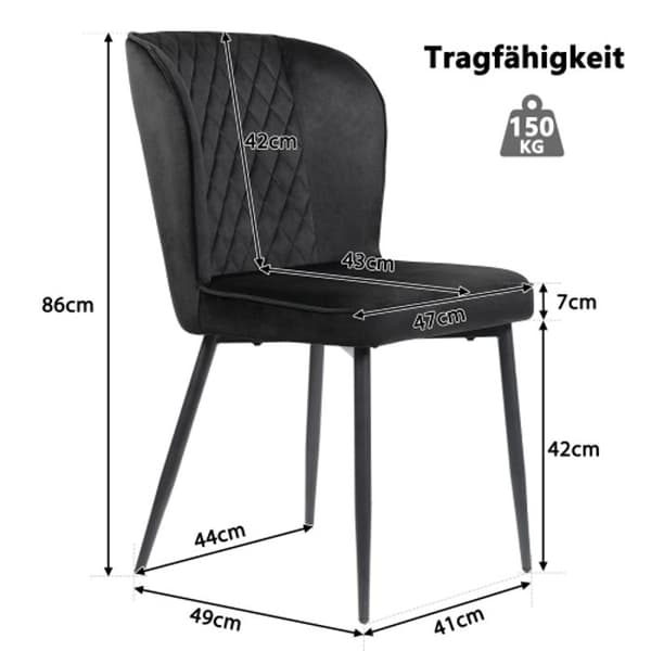 Mattsalstol (2 delar), svart, Designstol med stoppad rygg, sits i sammet, struktur i metall