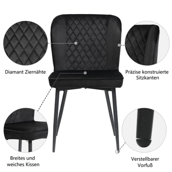 Mattsalstol (2 delar), svart, Designstol med stoppad rygg, sits i sammet, struktur i metall