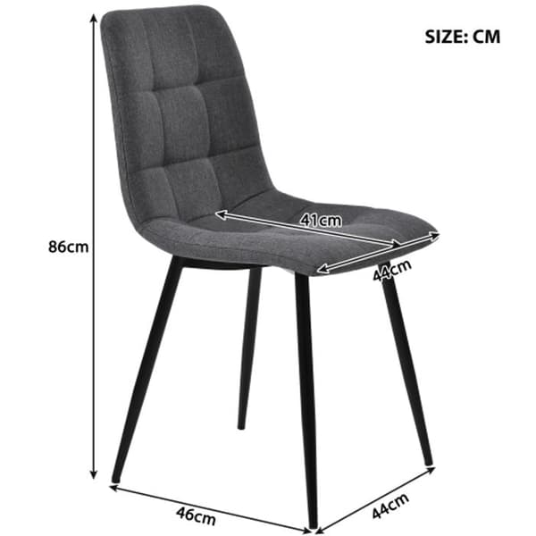 Matstolar (4 st), mörkgrå, set med 4 stoppade designstolar med ryggstöd, sits i linne och ram i metall
