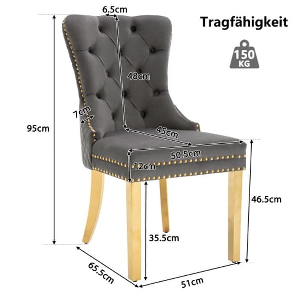 Matstolar (köksstol, lounge-stol, ryggstöd med runt dragring, 6 delar), Grå/Guld
