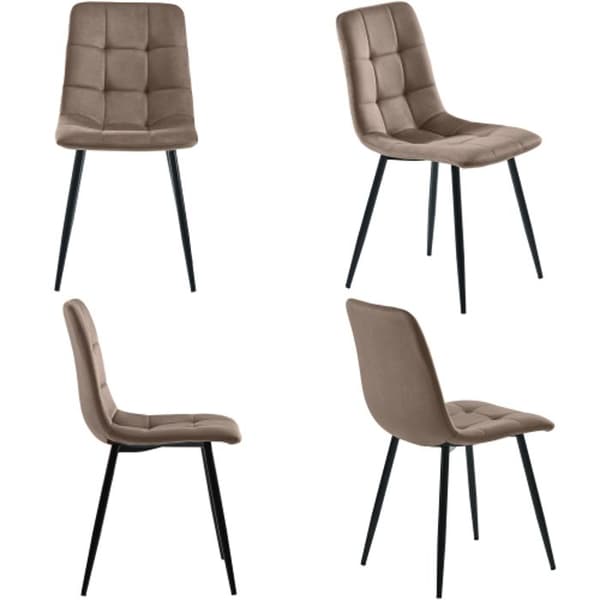 Matstolar (4 st), brun, Set med 4 designstolar med vadderad rygg och sits i sammet, metallstruktur