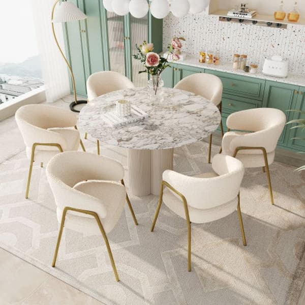 Vit Matstol Guld Spray Lammskinn Svesk Modern Matstol (6 St), Guldben Matstol