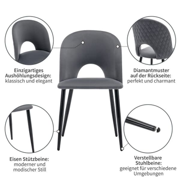 Matsalsstolar (2 stycken), designade stoppade matsalsstolar med ryggstöd med diamantmönster, grå