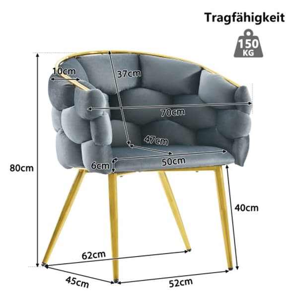 1 Lyxig sammetsstol, ben i guldpläterat järn, grå stol, bubbelformad stol