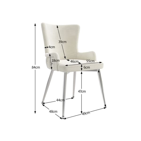 Matsalsstol i sammet, set om 2, med fyra ben i silverfärgad metall, beige