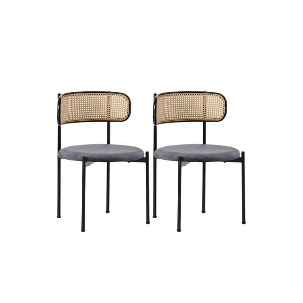 Matstol i sammet, set med 2, modern och minimalistisk soffstol, fyra metallben, grå