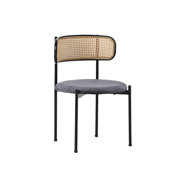Matstol i sammet, set med 2, modern och minimalistisk soffstol, fyra metallben, grå