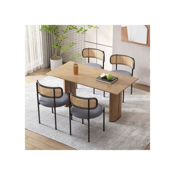 Matstol i sammet, set med 2, modern och minimalistisk soffstol, fyra metallben, grå