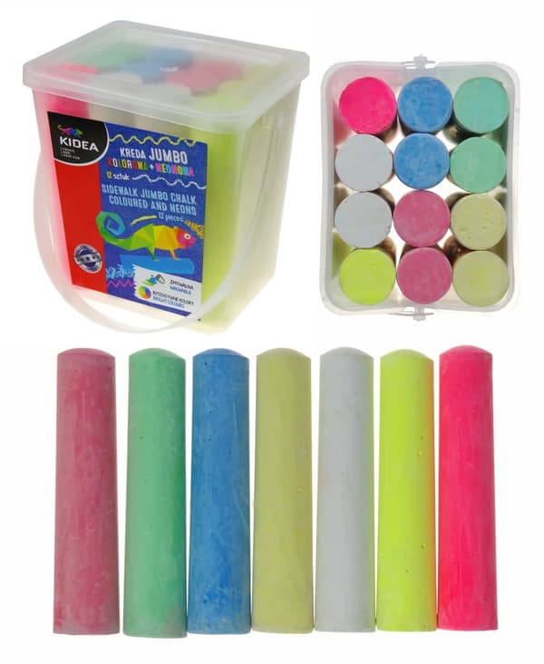 Kidea JUMBO fortovskridt, farverig + neon, 12 stk.