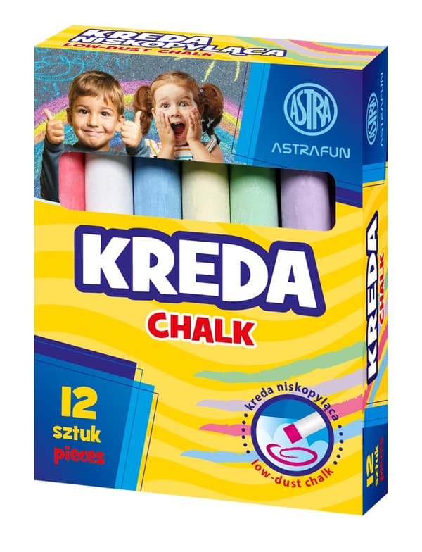 Färgad krita 12 st lågdamm Astra