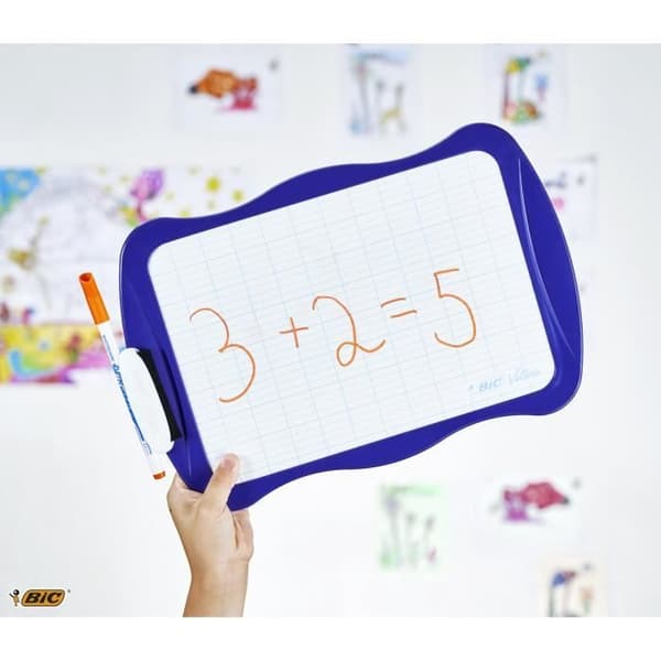 BIC Velleda School Slate Dubbelsidig torrradering (21x31 cm) med 4 torrraderingsmarkörer och suddgummi - paket med 1