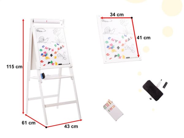 Puinen magneettinen liitutaulu, valkoinen, iso, XXL