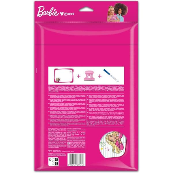 Maped - Barbie Unbreakable White Slate Kit - Med 1 tillbehörshållare, 1 borste, 1 filtpenna - Rosa