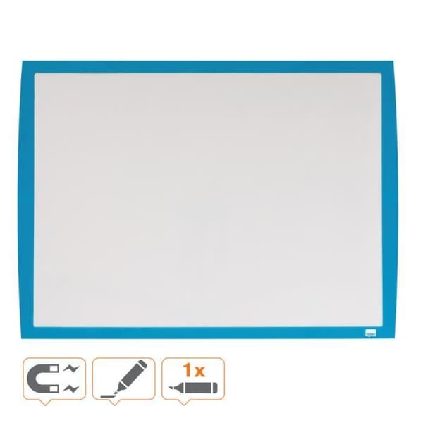 Nobo, liten väggmonterad magnetisk whiteboardtavla med blå ram, matchande tillbehör ingår, 585 x 430 mm