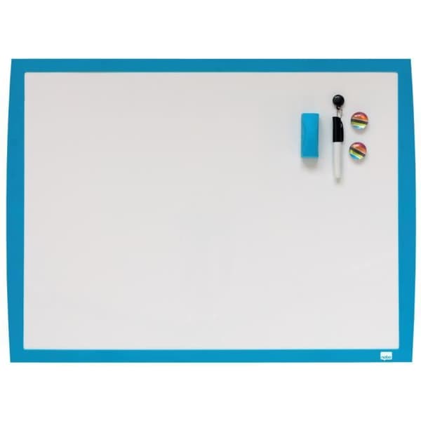 Nobo, liten väggmonterad magnetisk whiteboardtavla med blå ram, matchande tillbehör ingår, 585 x 430 mm