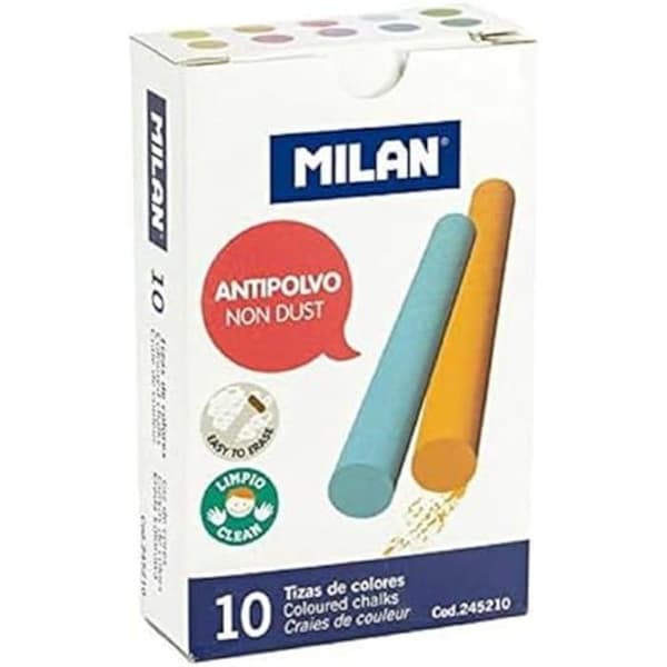 Färgglada kritor - MILAN - Förpackning med 10 - Antipulver - 11 färger - Lätta att sudda ut