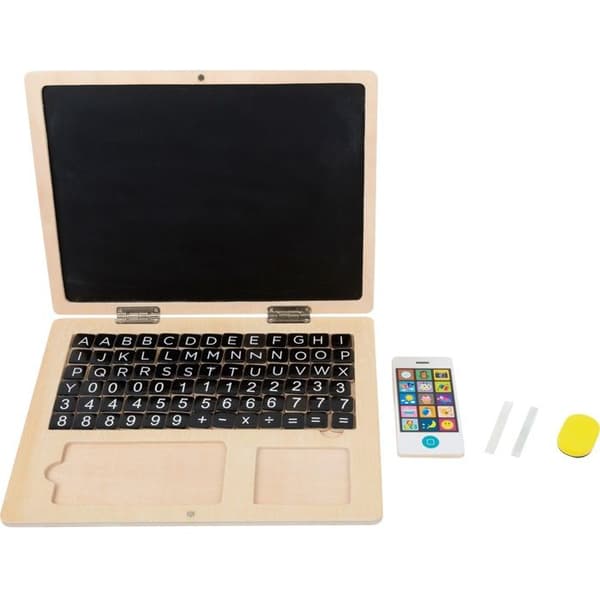 Träbärbar dator - Small Foot - Magnetkort - Brun och svart - Beige - Barn - Blandad