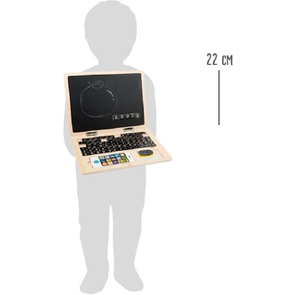 Träbärbar dator - Small Foot - Magnetkort - Brun och svart - Beige - Barn - Blandad