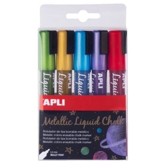 Kritmarker - Apli Agipa - Flerfärgad - 5 stycken - Rund spets - Metallisk