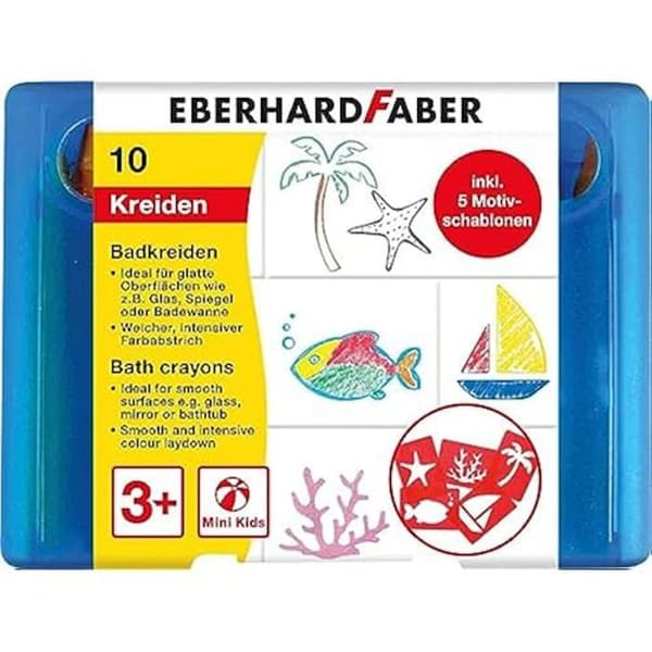 Eberhard Faber 524110 - Set med kritor för bad, 10 badkritor och 5 stenciler, tvättbara utan att lämna spår
