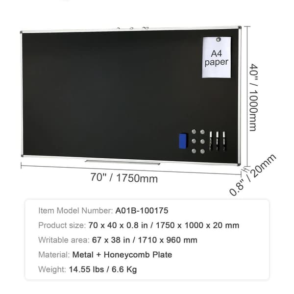 Sort tavle, 70 x 40 tommer, holdbar metal konstruktion,70X40