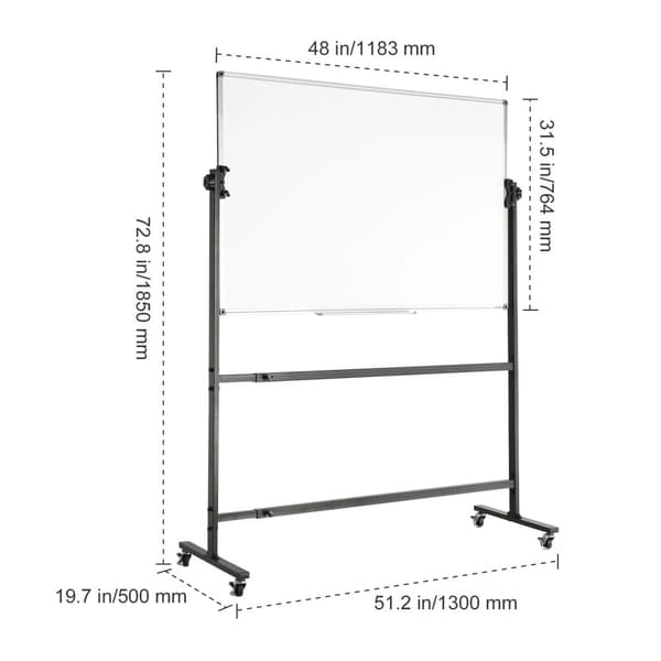 Rullande magnetisk whiteboard, dubbelsidigt, justerbar höjd, inkluderar hjul,48x32 tum