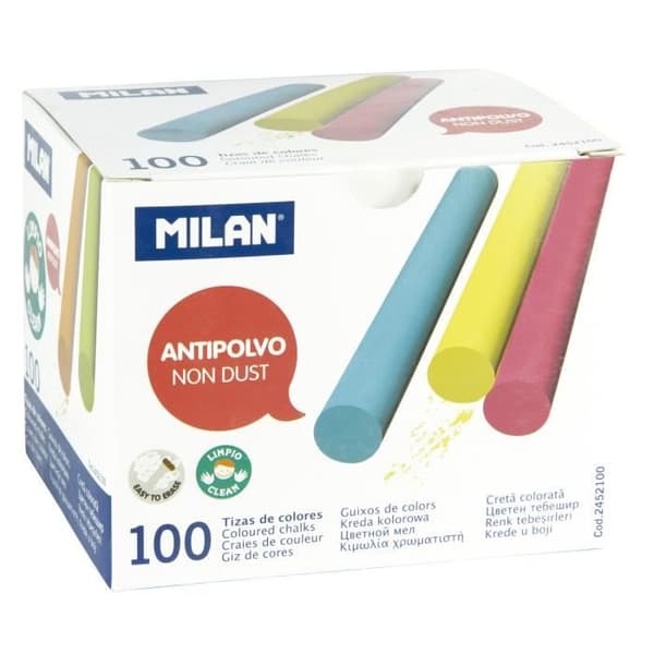 Färgad krita - Milan - 100 stycken - Anti-damm - Flerfärgad - För barn