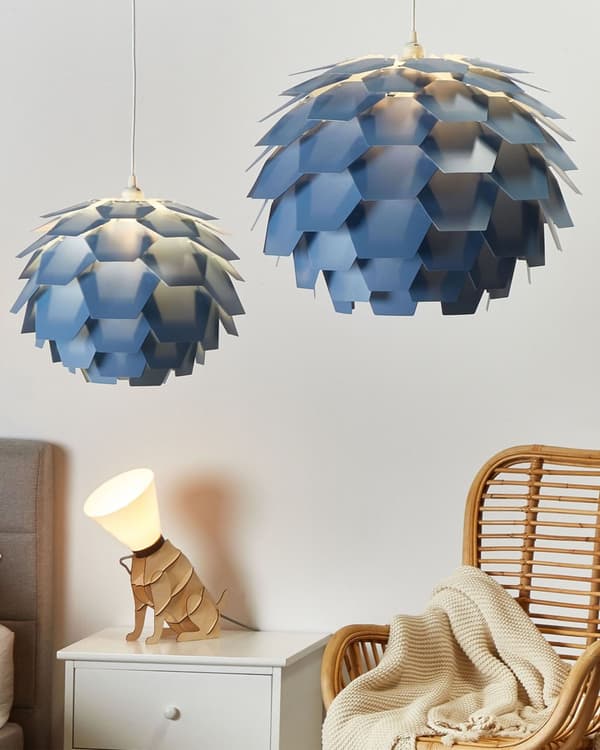 Taklampa Blå Plast Kon Glob Skärm Hängande Lampa