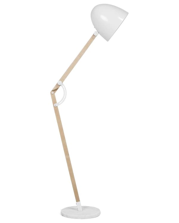 Golvlampa Vit med Ljust Trä Rörlig Ram Metallskärm 175 cm Modern Belysning