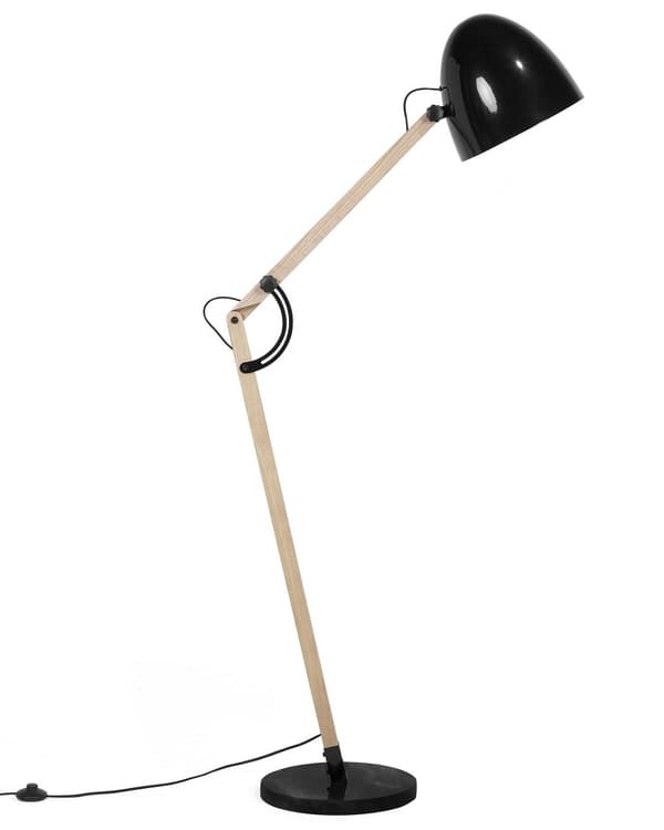 Golvlampa Svart med Ljust Trä Rörlig Ram Metallskärm 175 cm Modern Belysning