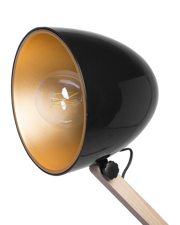 Golvlampa Svart med Ljust Trä Rörlig Ram Metallskärm 175 cm Modern Belysning