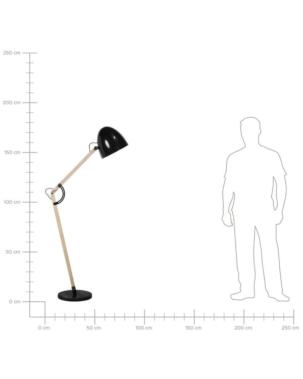 Golvlampa Svart med Ljust Trä Rörlig Ram Metallskärm 175 cm Modern Belysning