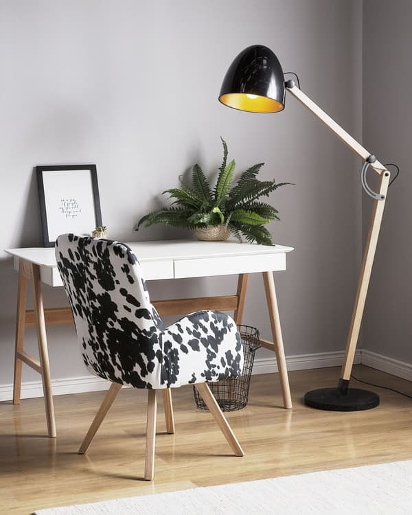 Golvlampa Svart med Ljust Trä Rörlig Ram Metallskärm 175 cm Modern Belysning