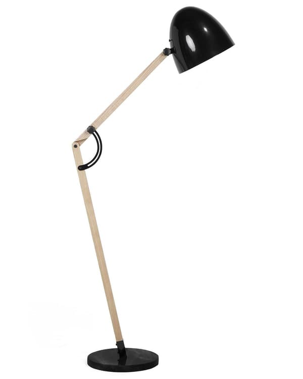 Golvlampa Svart med Ljust Trä Rörlig Ram Metallskärm 175 cm Modern Belysning