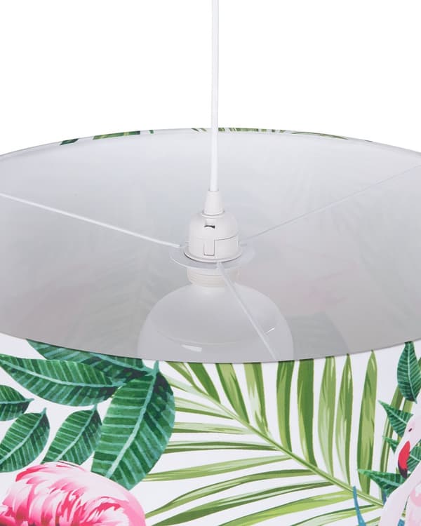 Hängande Lampa Vit tyg Gröna Löv och Flamingos Tryck Trum Form Modern