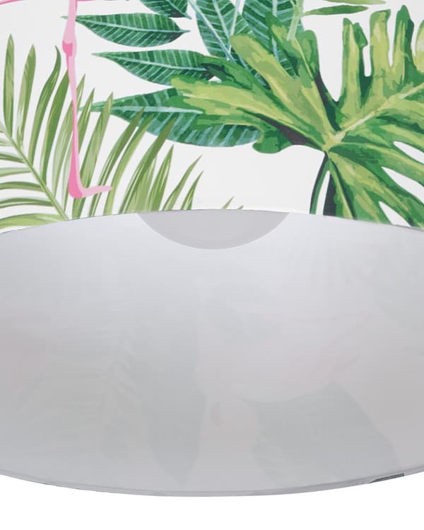 Hängande Lampa Vit tyg Gröna Löv och Flamingos Tryck Trum Form Modern