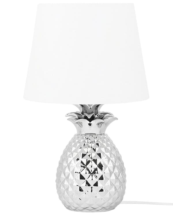 Dekorativ Bordslampa Vit Lampskärm med Silver Lampfot