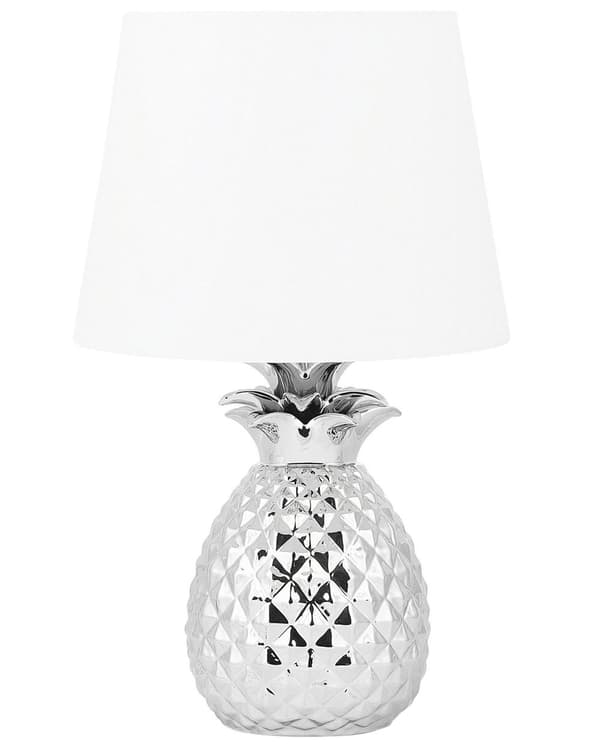 Dekorativ Bordslampa Vit Lampskärm med Silver Lampfot