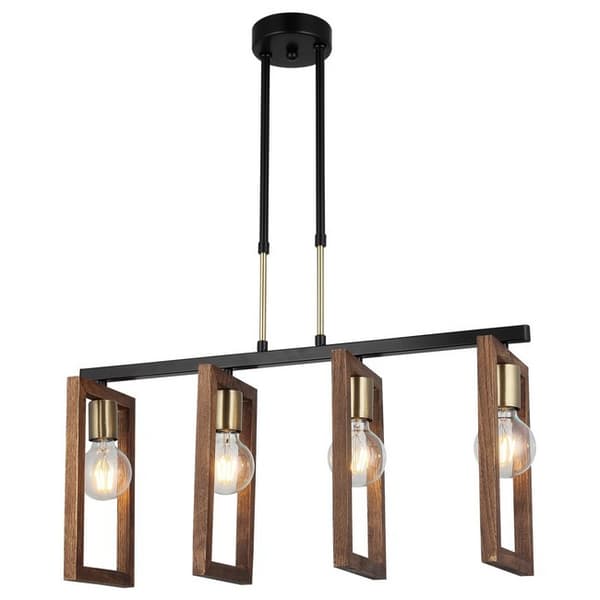 HOMEMANIA Era Hanging Lamp - Chandelier - Ceiling Lamp - Gold, Black, Wood made of Metal, Wood, 67 x 17 x 91 cm, 4 x E27, Max 40W