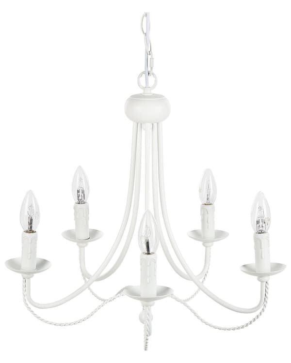 Hängande Lampa Vit Metall 117 cm Målad Finish 5 Ljus Viktoriansk stil Vintage Vardagsrum Matrum