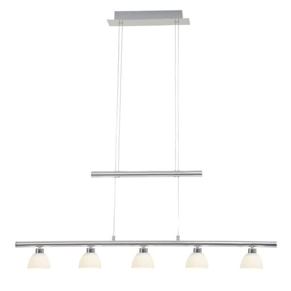 BRILLIANT lampe Tonja LED pendel 5-flammer krom / hvid | 5x 5W LED integreret (COB), (285lm, 3000K) | Skala A ++ til E | Højdejusterbar med kontravægt